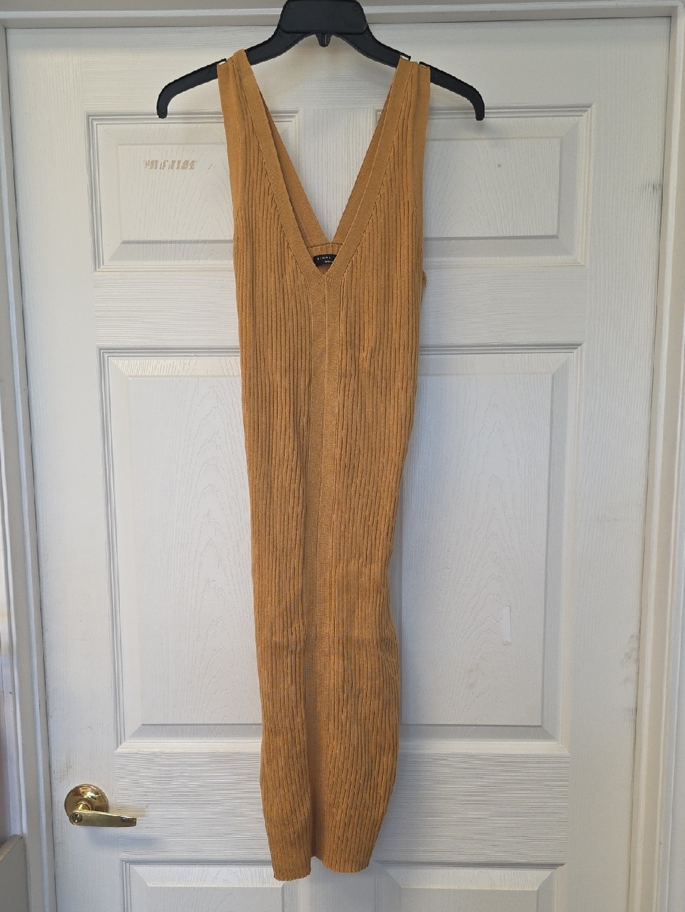 Final Touch Ribbed V-Neck Tank Dress in Mustard Yellow